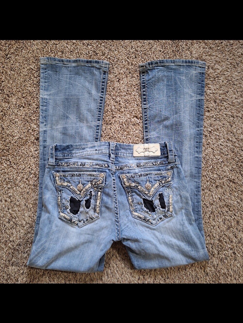 Miss Me Signature Embellished Bootcut Jeans Y2K Distressed Size 29